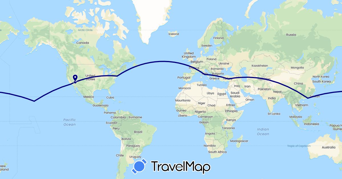 TravelMap itinerary: driving in China, France, Italy, Turkey, United States (Asia, Europe, North America)